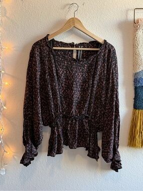 Anthropologie Top Women’s Size S Peasant Nichola Peplum Boho Black Blouse